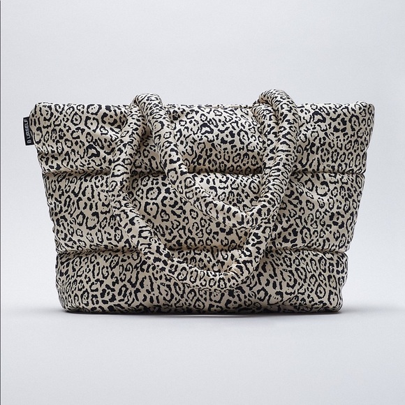 Zara Handbags - NWT. Zara Cream/Black Animal Print Quilted Tote Bag.